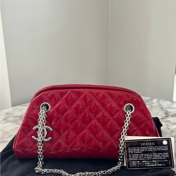 Chanel Mademoiselle Red Quilted Patent Leather Bag - Picture 2 of 13